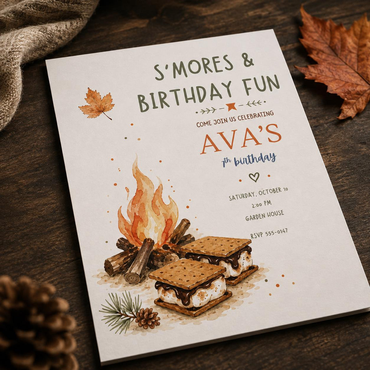S'mores Birthday Invitation — digital invitation, instant download