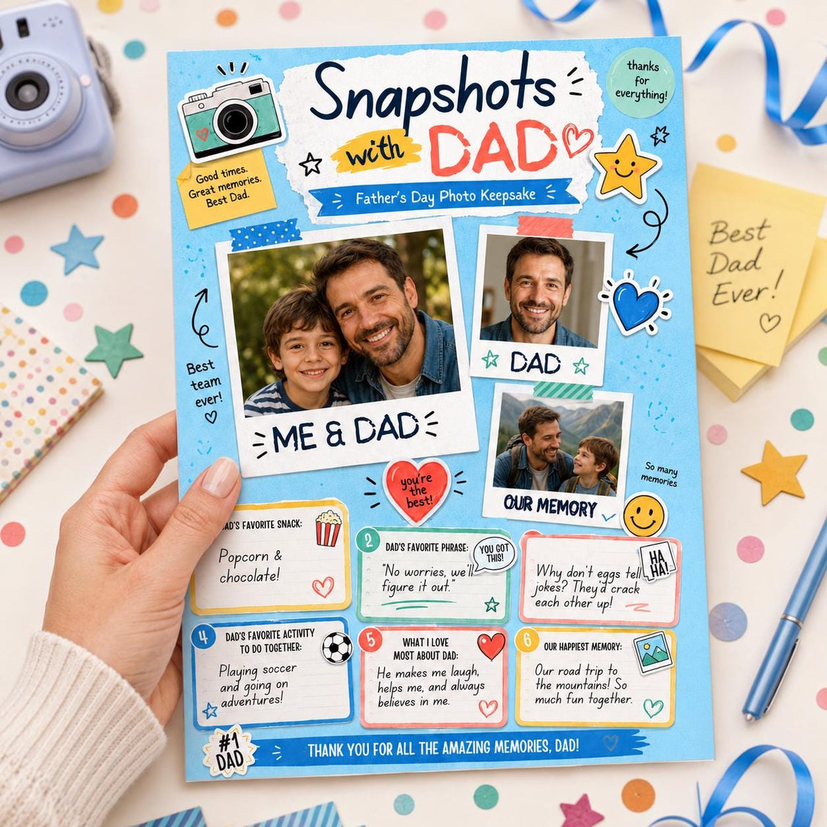 Snapshots with Dad Father's Day Photo Keepsake — editable Canva template