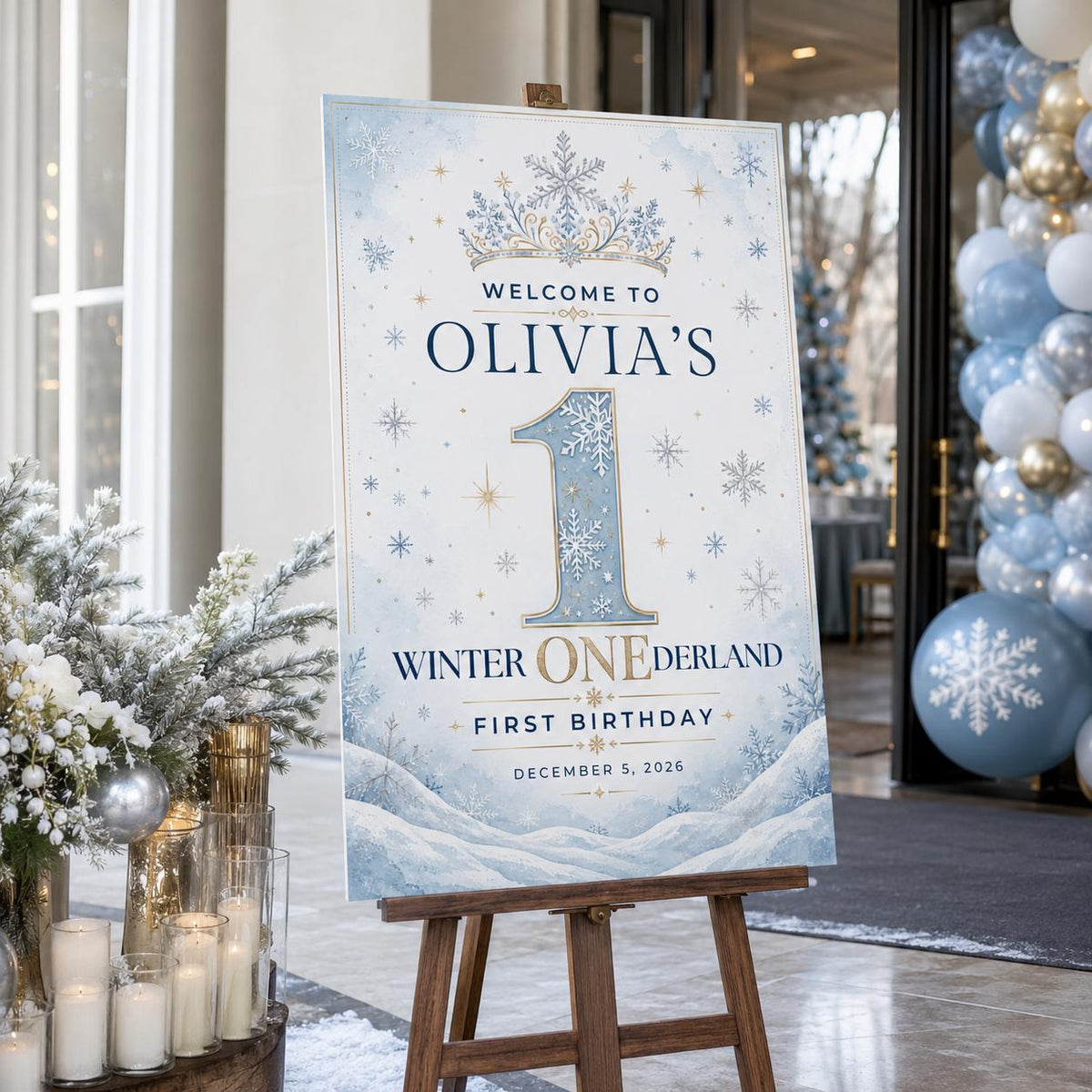 Snowflake First Birthday Welcome Sign — first birthday stationery by VoltBy