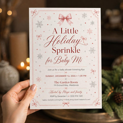 Snowflake Pink Winter Baby Shower Invitation for Girls — invitation you personalize in Canva