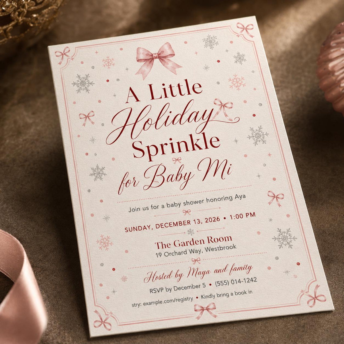Snowflake Pink Winter Baby Shower Invitation for Girls — digital invitation, instant download