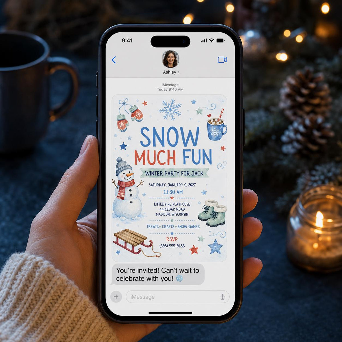 Snowman Snowy Ski Birthday Winter Party Invitation — invitation you personalize in Canva