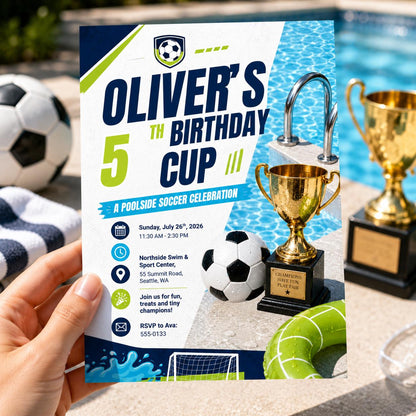 Soccer 5th Birthday Cup Invitation for Boys — print-ready 5th birthday party design from VoltBy