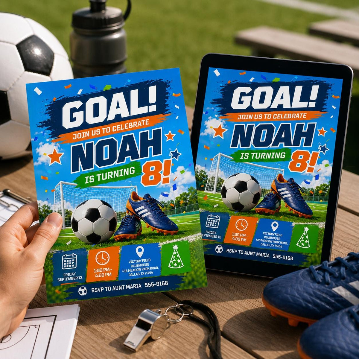 Soccer 8th Birthday Invitation for Boys — print-ready 8th birthday party design from VoltBy