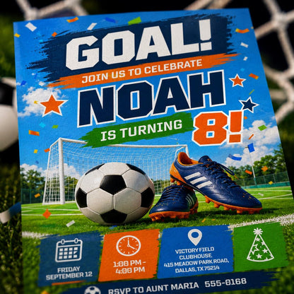 Soccer 8th Birthday Invitation for Boys — digital invitation, instant download