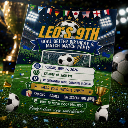 Soccer Birthday Invitation: Football Match Watch Party — invitation you personalize in Canva