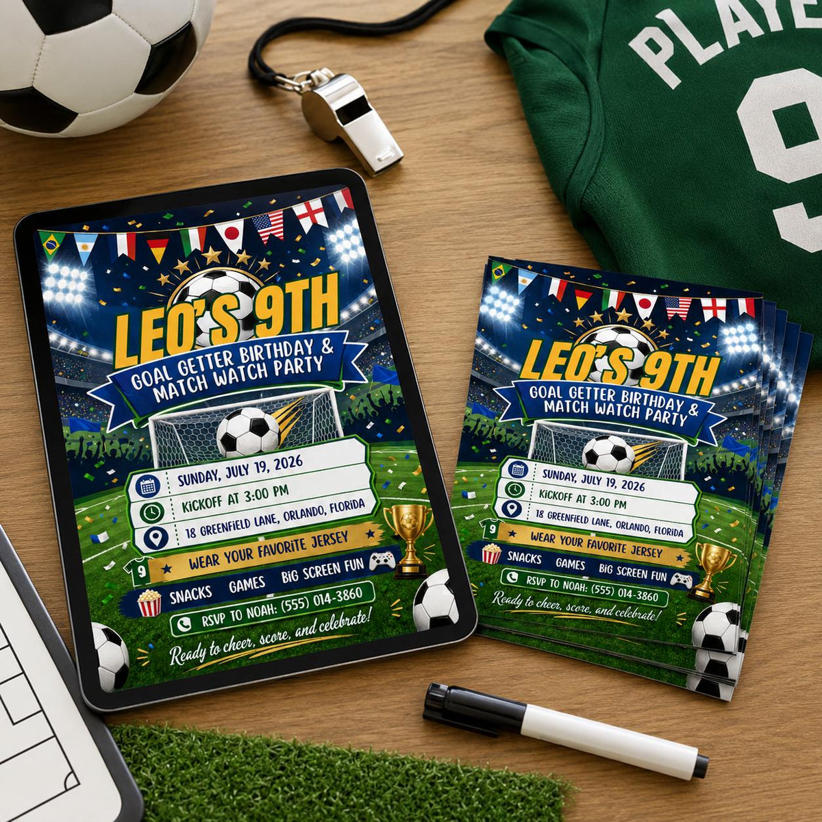 Soccer Birthday Invitation: Football Match Watch Party — print-ready birthday party design from VoltBy