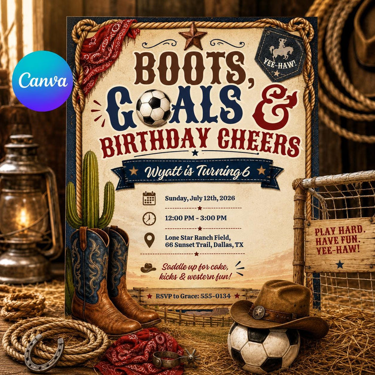 Soccer Boots Goals And Cheers 6th Birthday Invitation for Boys