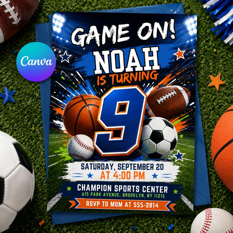 Soccer Game On 9th Birthday Invitation for Boys