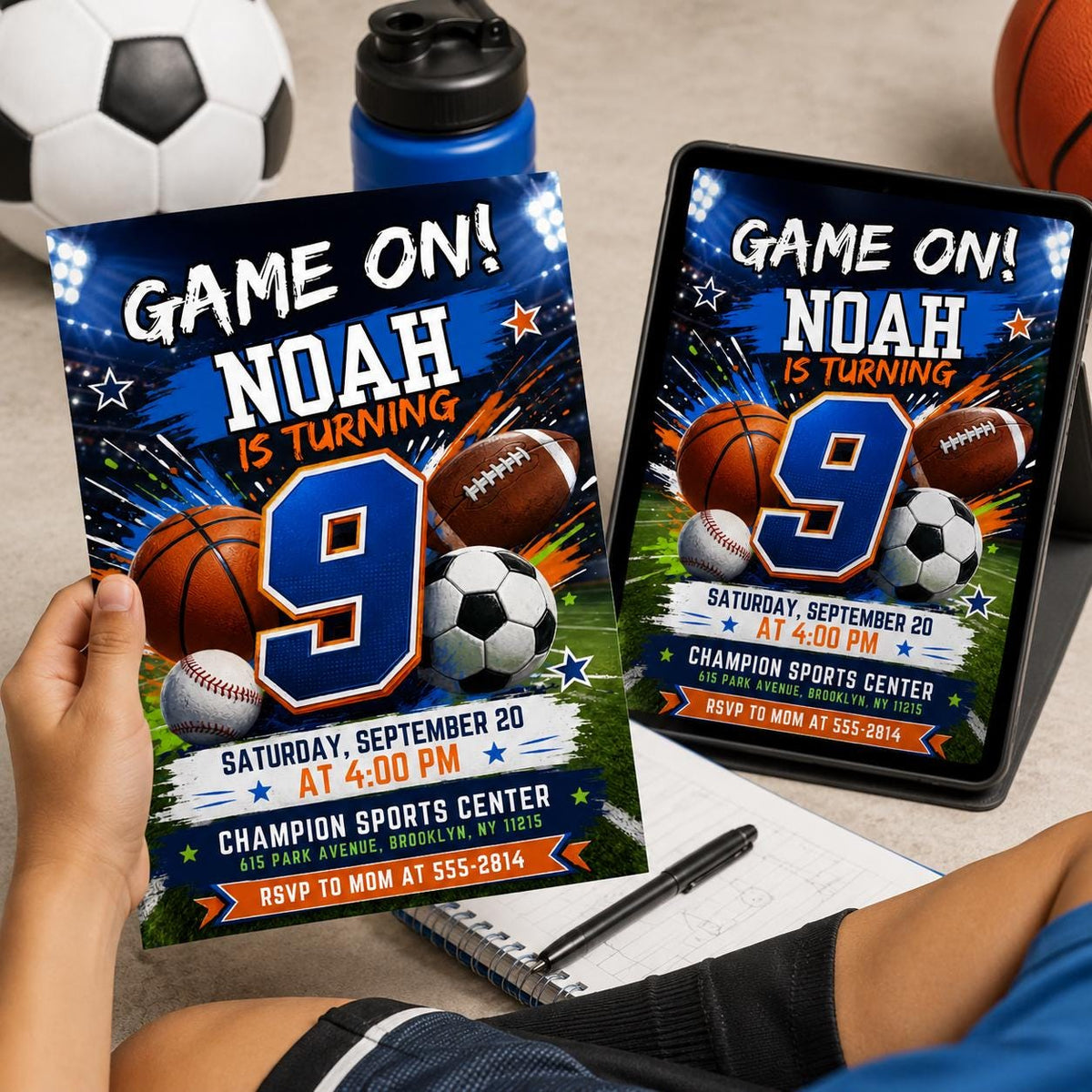 Soccer Game On 9th Birthday Invitation for Boys — basketball design