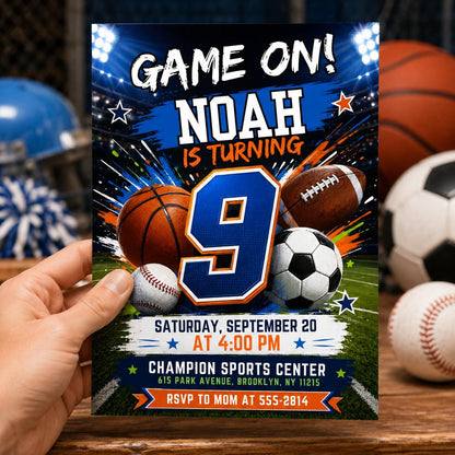 Soccer Game On 9th Birthday Invitation for Boys — invitation you personalize in Canva