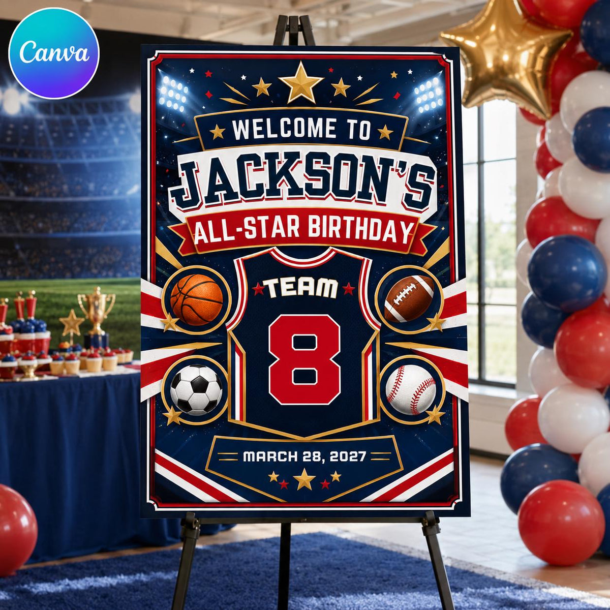Soccer Sports Birthday Welcome Sign — editable Canva template