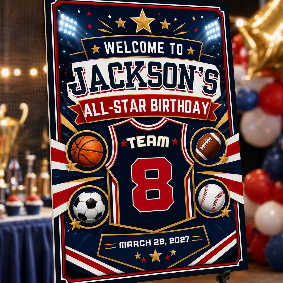Soccer Sports Birthday Welcome Sign — print-ready 8th birthday party design from VoltBy