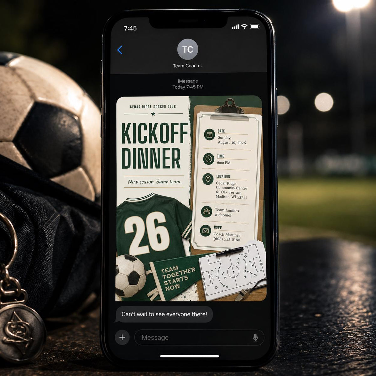 Soccer Team Dinner Invitation — sports design