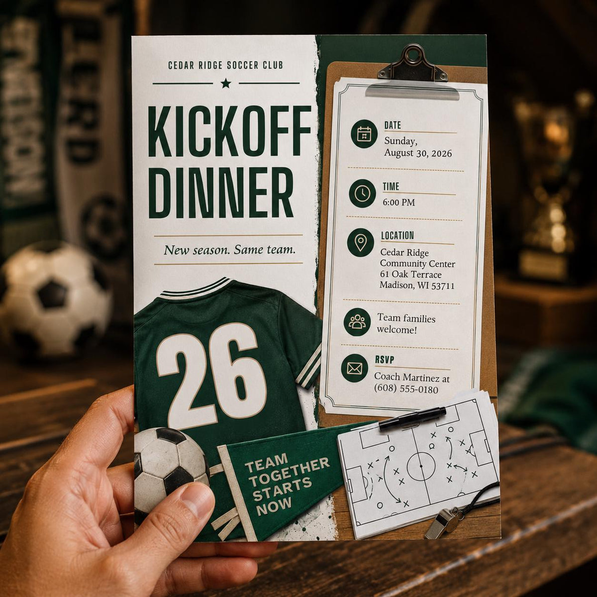 Soccer Team Dinner Invitation — invitation you personalize in Canva