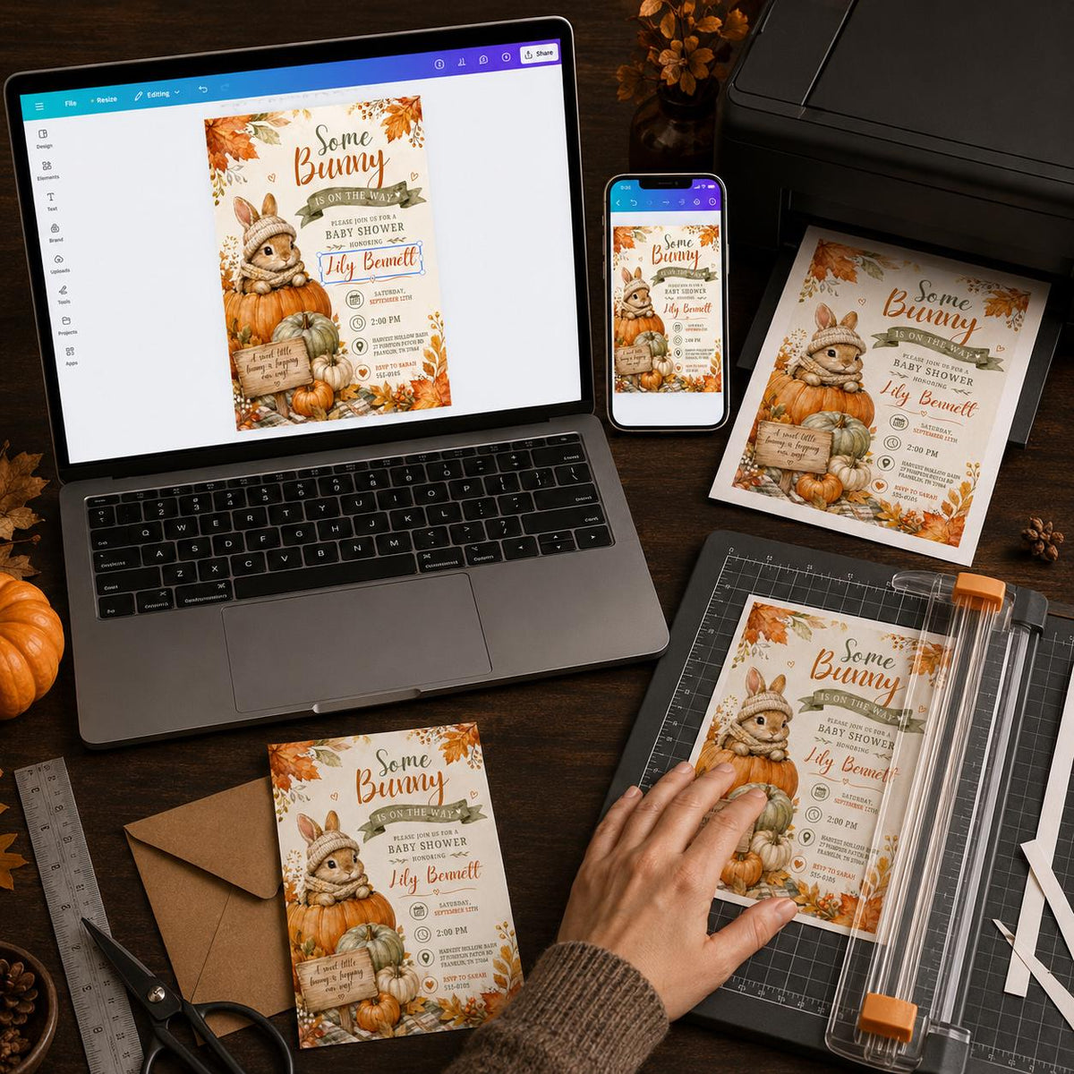 Some Bunny Is on the Way Baby Shower Invitation — invitation you personalize in Canva