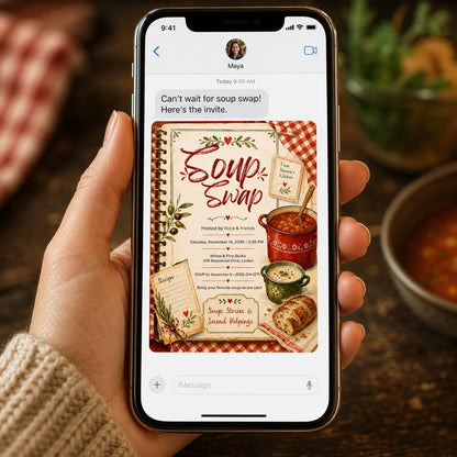 Soup Swap Invitation — Friendsgiving stationery by VoltBy