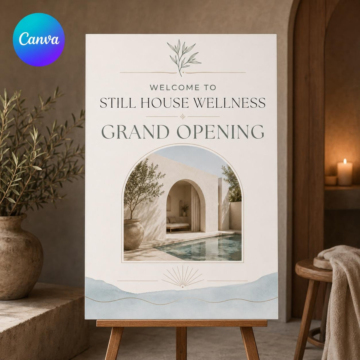 Spa Wellness Grand Opening Welcome Sign — editable Canva template