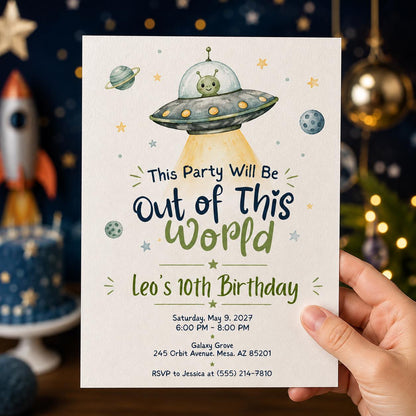Space 10th Birthday Invitation — invitation you personalize in Canva