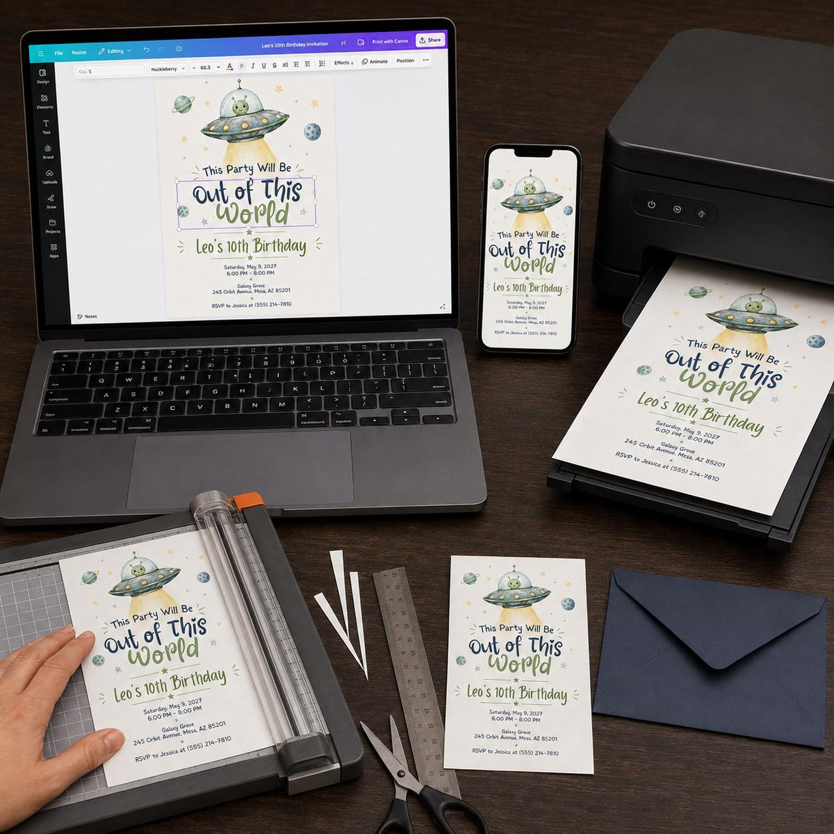Space 10th Birthday Invitation — print-ready 10th birthday party design from VoltBy