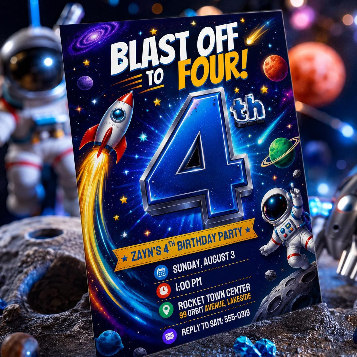 Space 4th Birthday Invitation — digital invitation, instant download