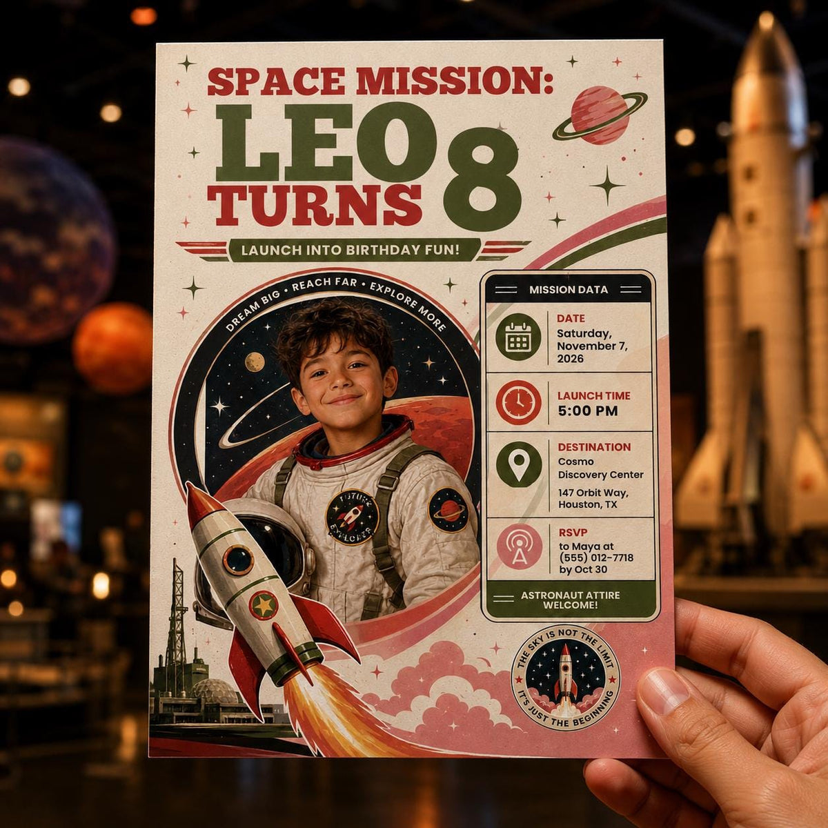 Space 8th Birthday Invitation for Boys — digital invitation, instant download