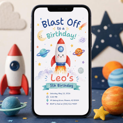 Space Birthday Invitation: Blast Off Rocket Party — birthday party stationery by VoltBy