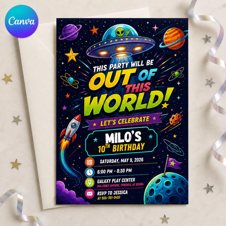 Space Birthday Invitation: Out of This World Party