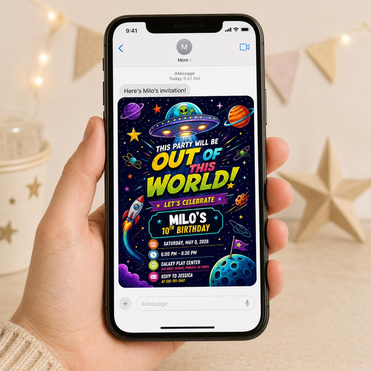 Space Birthday Invitation: Out of This World Party — earth design