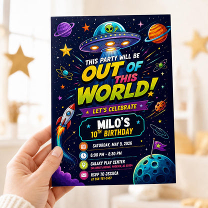 Space Birthday Invitation: Out of This World Party — invitation you personalize in Canva