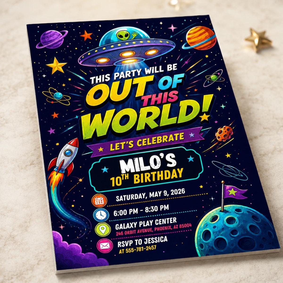 Space Birthday Invitation: Out of This World Party — digital invitation, instant download