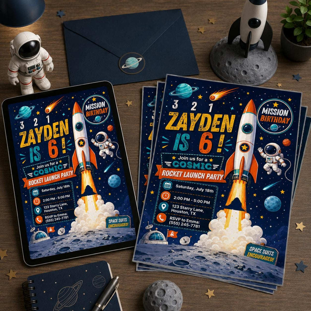 Space Birthday Invitation: Rocket Launch Party — invitation you personalize in Canva