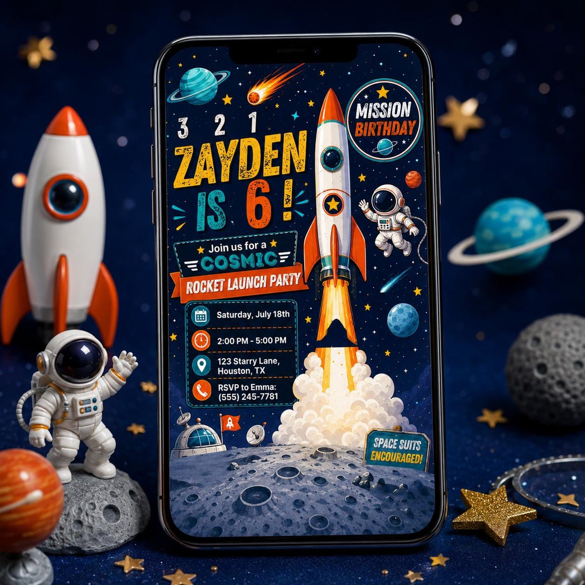 Space Birthday Invitation: Rocket Launch Party — digital invitation, instant download