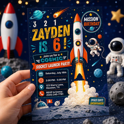 Space Birthday Invitation: Rocket Launch Party — birthday party stationery by VoltBy