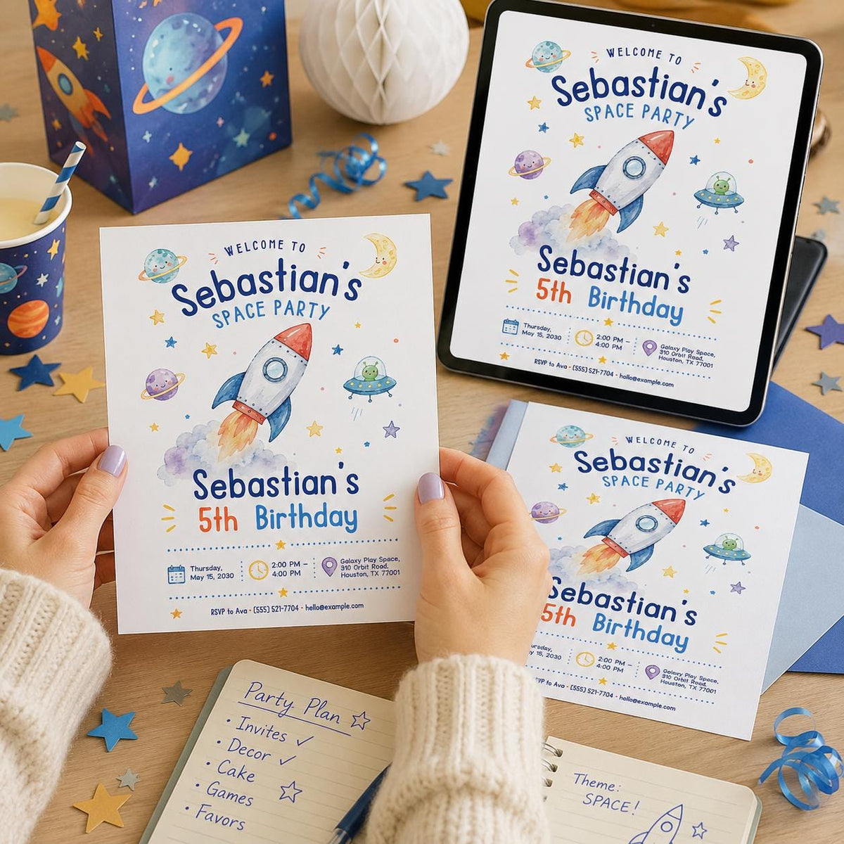 Space Birthday Invitation: Rocket Ship Outer Space Kids Party — invitation you personalize in Canva