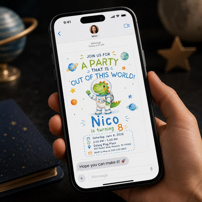 Space Dinosaur 8th Birthday Invitation: Astronaut Dino 8th Birthday — digital invitation, instant download