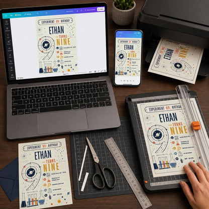 Space Science 9th Birthday Invitation — digital invitation, instant download