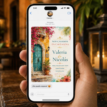 Spanish Cartagena Wedding Invitation — travel and tropical design