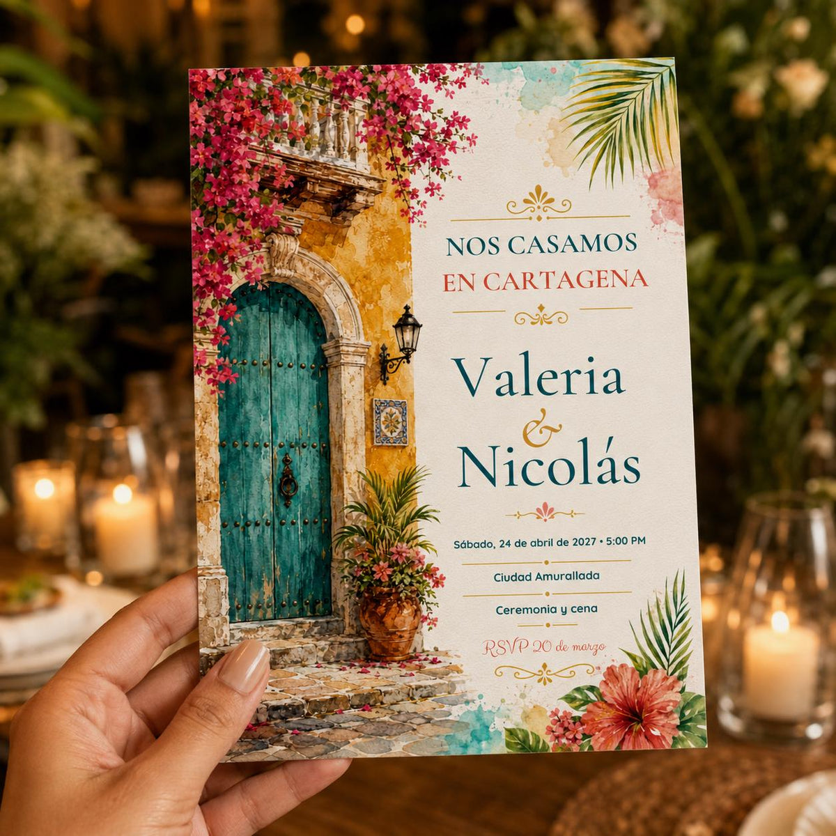 Spanish Cartagena Wedding Invitation — invitation you personalize in Canva