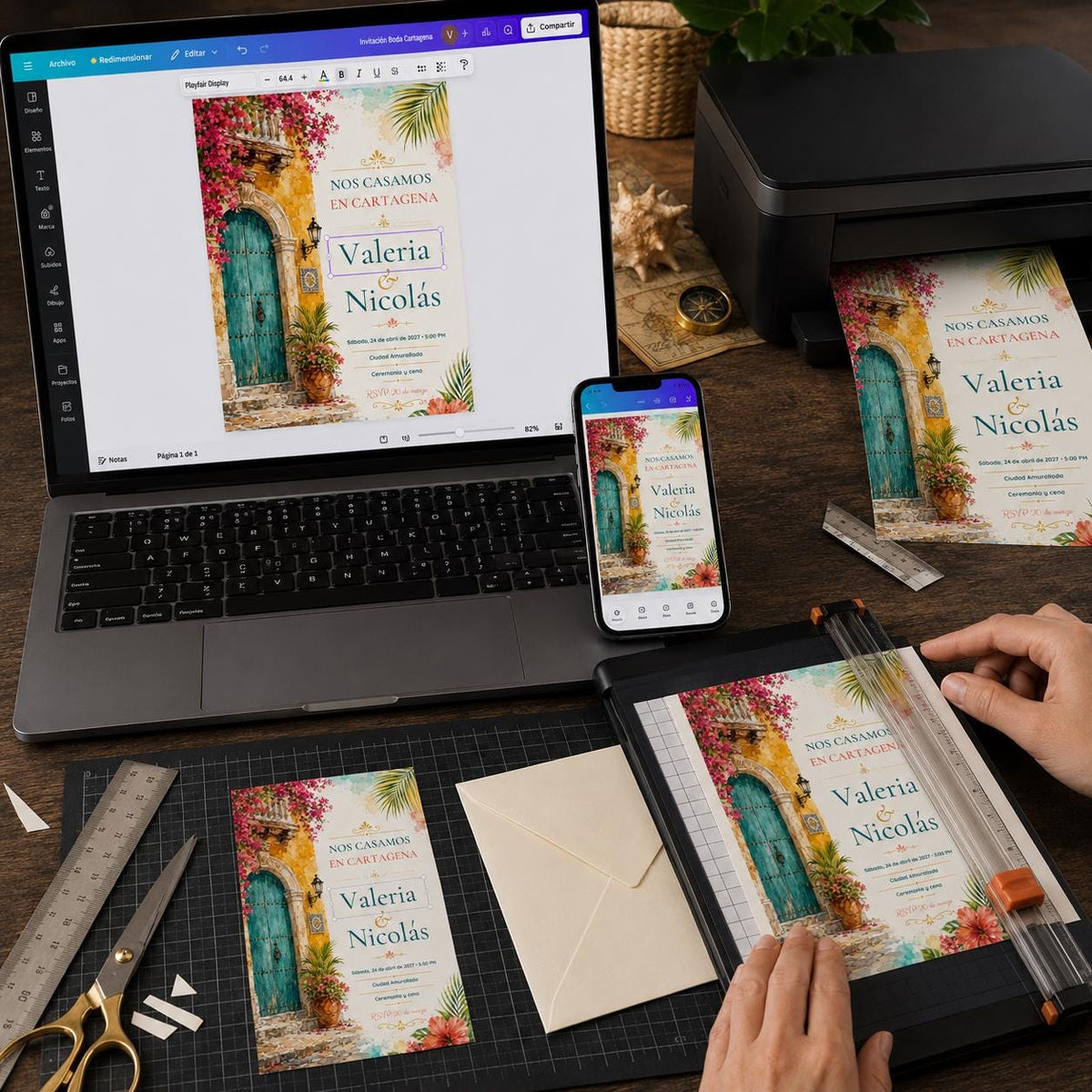 Spanish Cartagena Wedding Invitation — print-ready wedding design from VoltBy