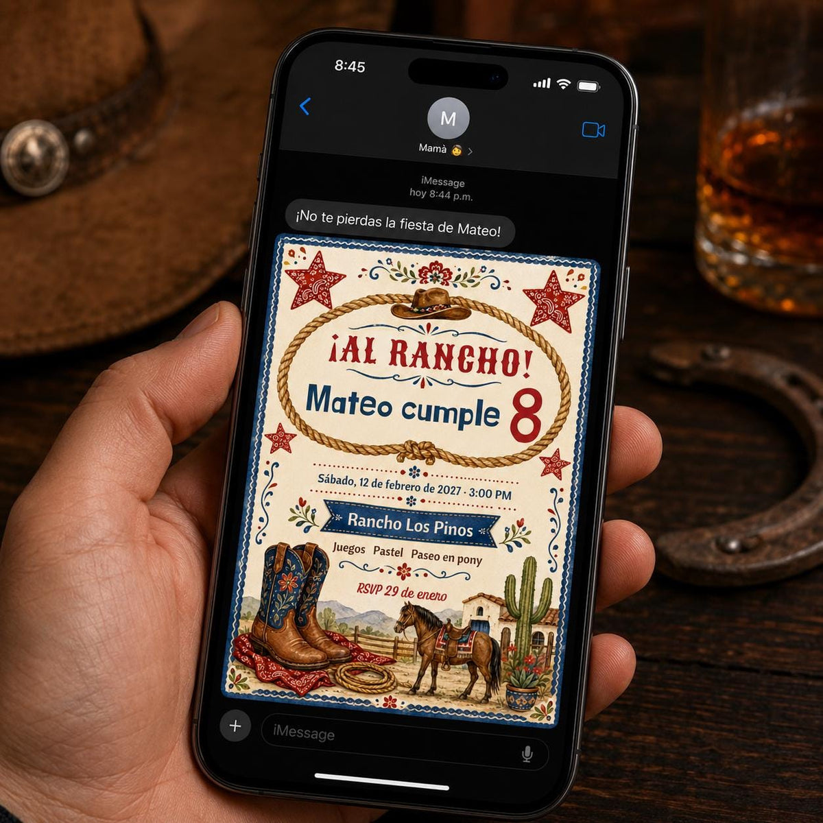 Spanish Cowboy 8th Birthday Invitation — invitation you personalize in Canva