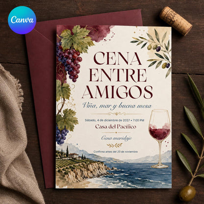 Spanish Wine Dinner Invitation — editable Canva template