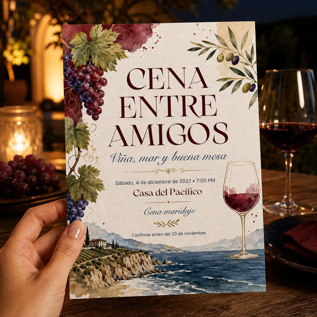 Spanish Wine Dinner Invitation — print-ready dinner party design from VoltBy