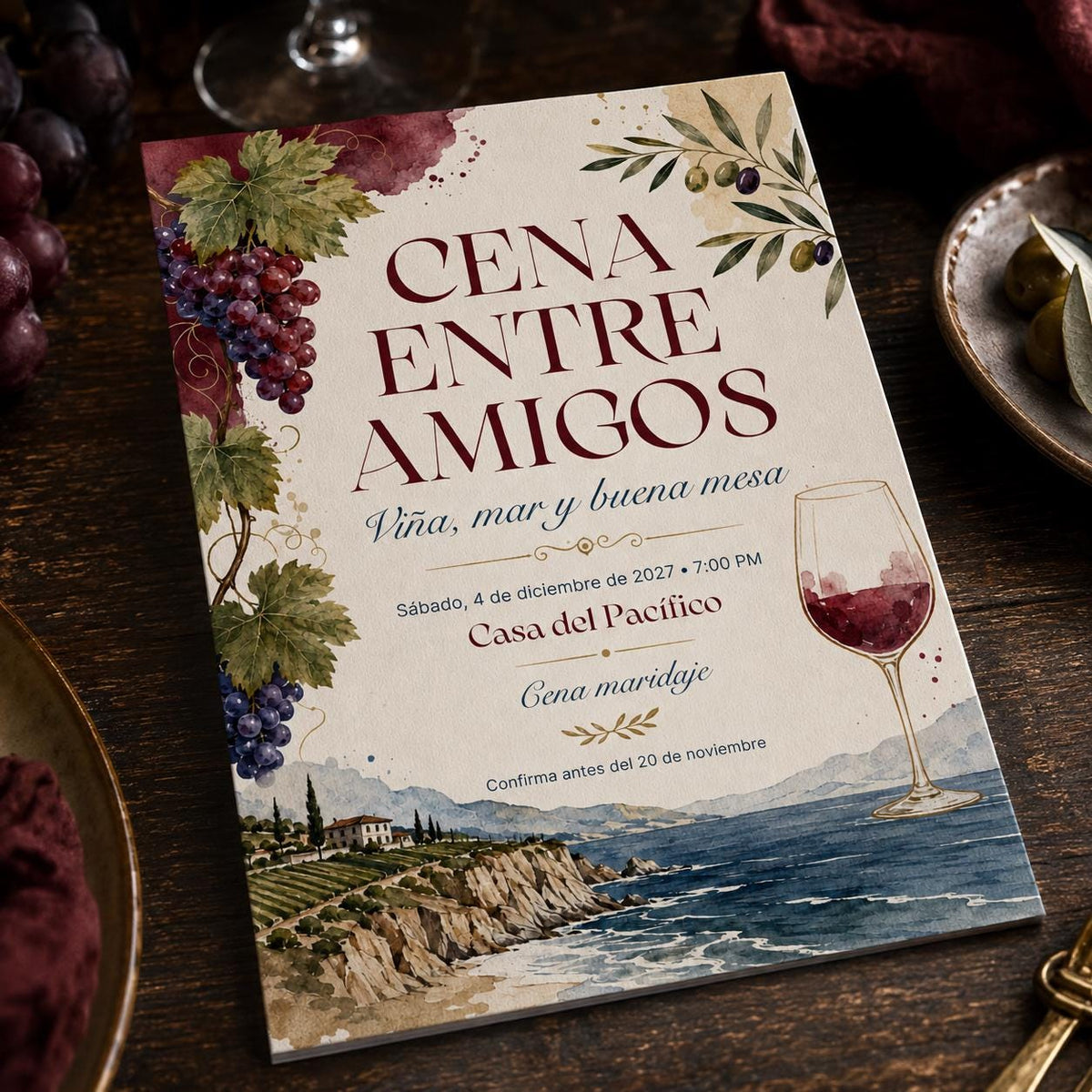 Spanish Wine Dinner Invitation — dinner party stationery by VoltBy