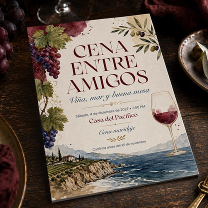 Spanish Wine Dinner Invitation — dinner party stationery by VoltBy