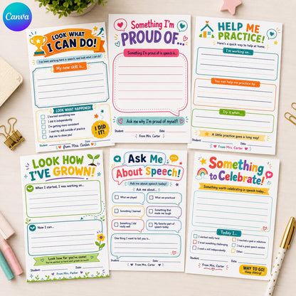 Speech Therapy Parent Communication Notes — editable Canva template