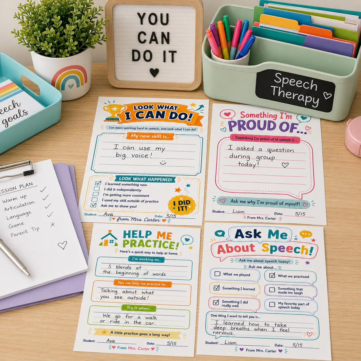 Speech Therapy Parent Communication Notes — teacher printable you personalize in Canva