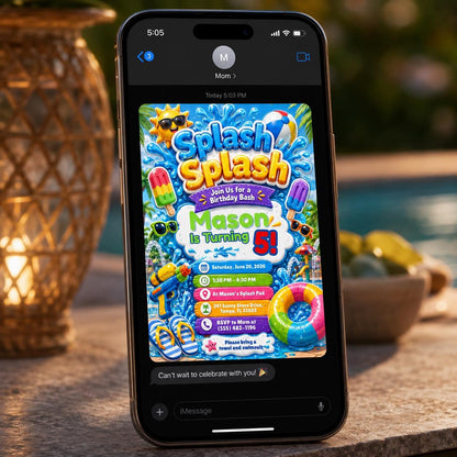 Splash Pad Birthday Invitation — print-ready birthday party design from VoltBy