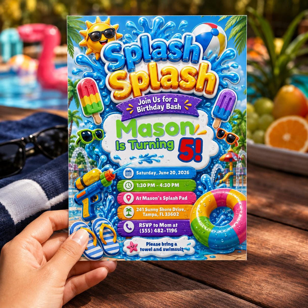 Splash Pad Birthday Invitation — digital invitation, instant download