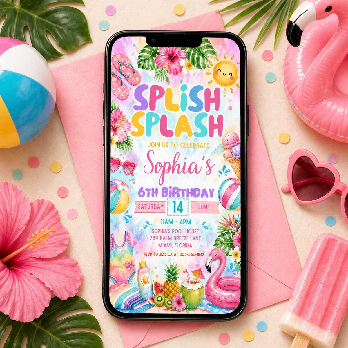 Splish Splash Pool Party Birthday Invitation — invitation you personalize in Canva